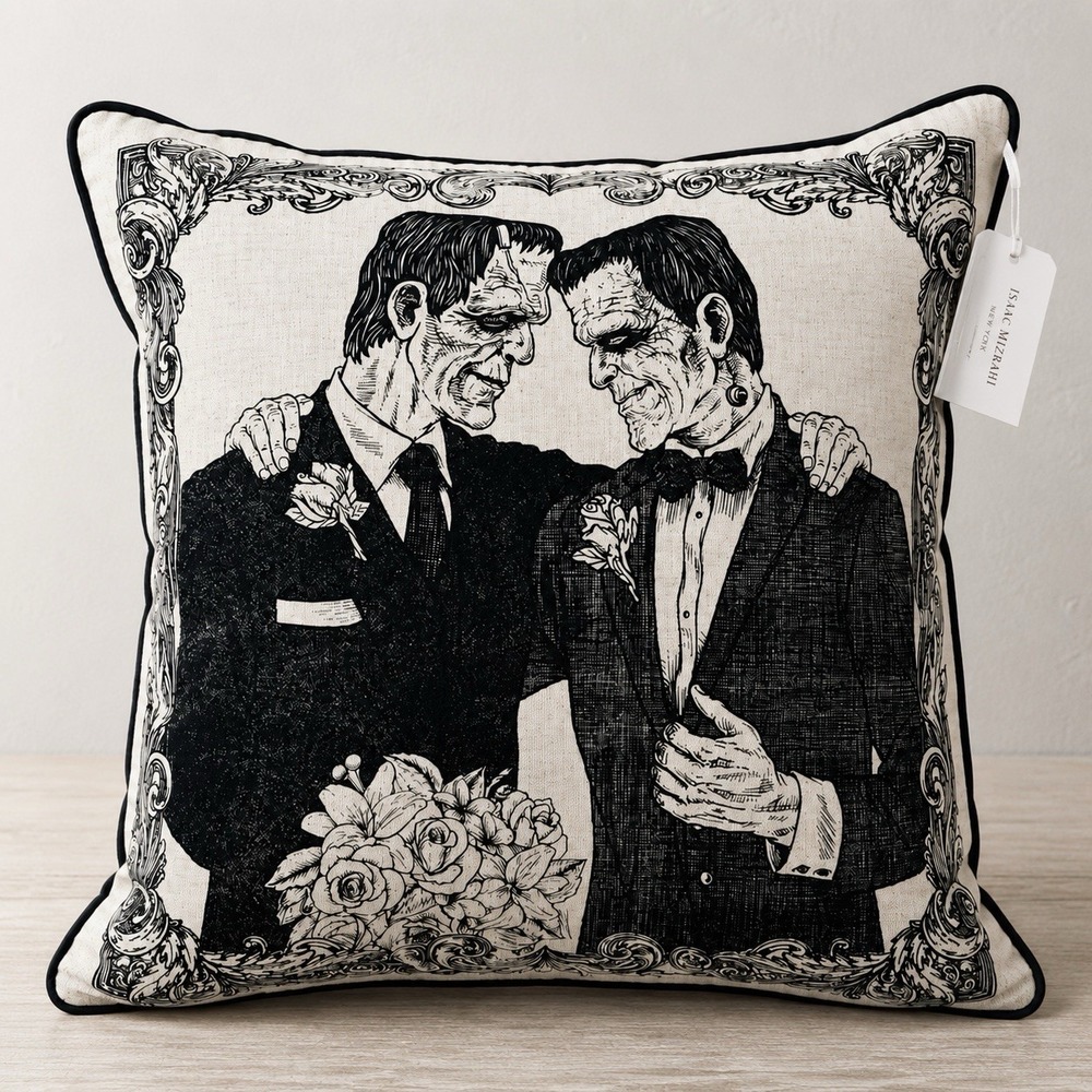 Isaac Mizrahi Halloween Frankenstein Grooms LGBTQ+ Pride Pillow NWT